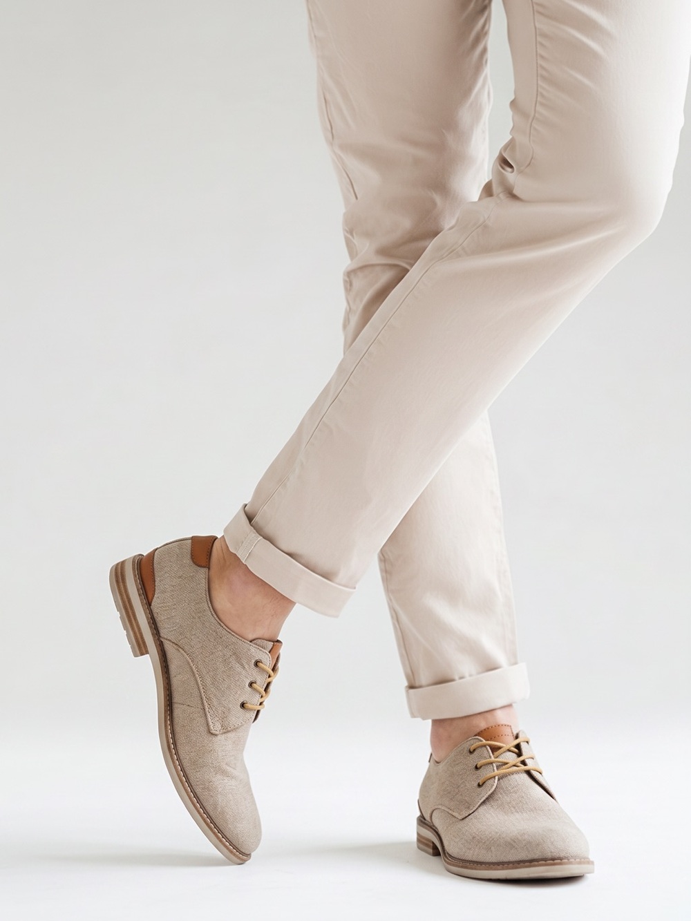 Johnston & Murphy Men's 11 M Canvas Plain Toe Oxford Derby Shoes Tan Taupe 14273
